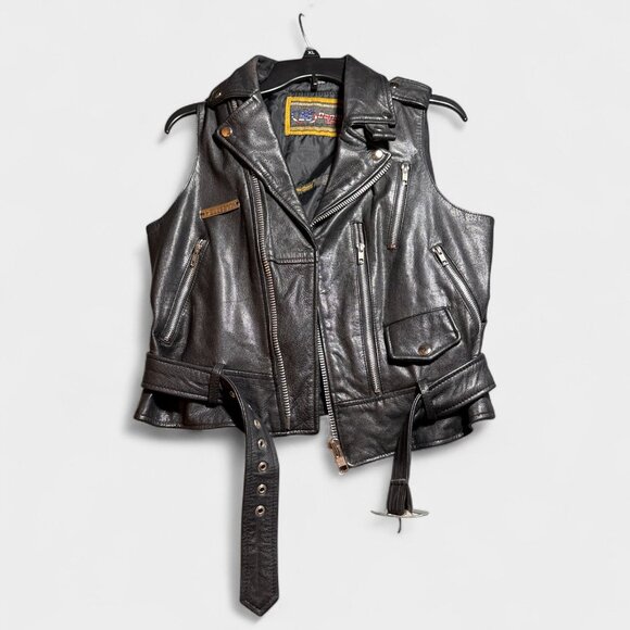 Daniel Smart Womens Leather Biker Vest XS With Patches Black - Picture 4 of 10